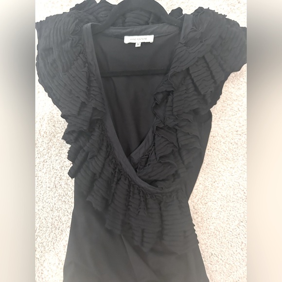 Ann Fontaine Black Ruffle Stretch Top - Picture 1 of 13